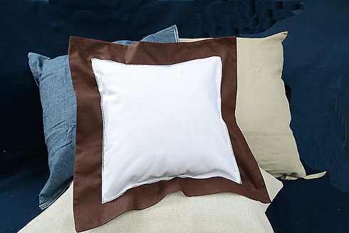 Square Hemstitch Baby Pillow with Brown color border 12" SQ. - Click Image to Close